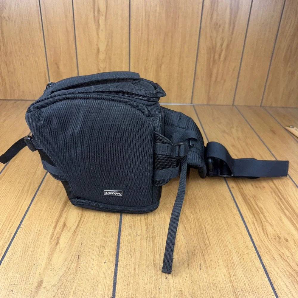 Cotton Camera Bag‎ Black Adjustable Strap Padded Compartment Organizer
